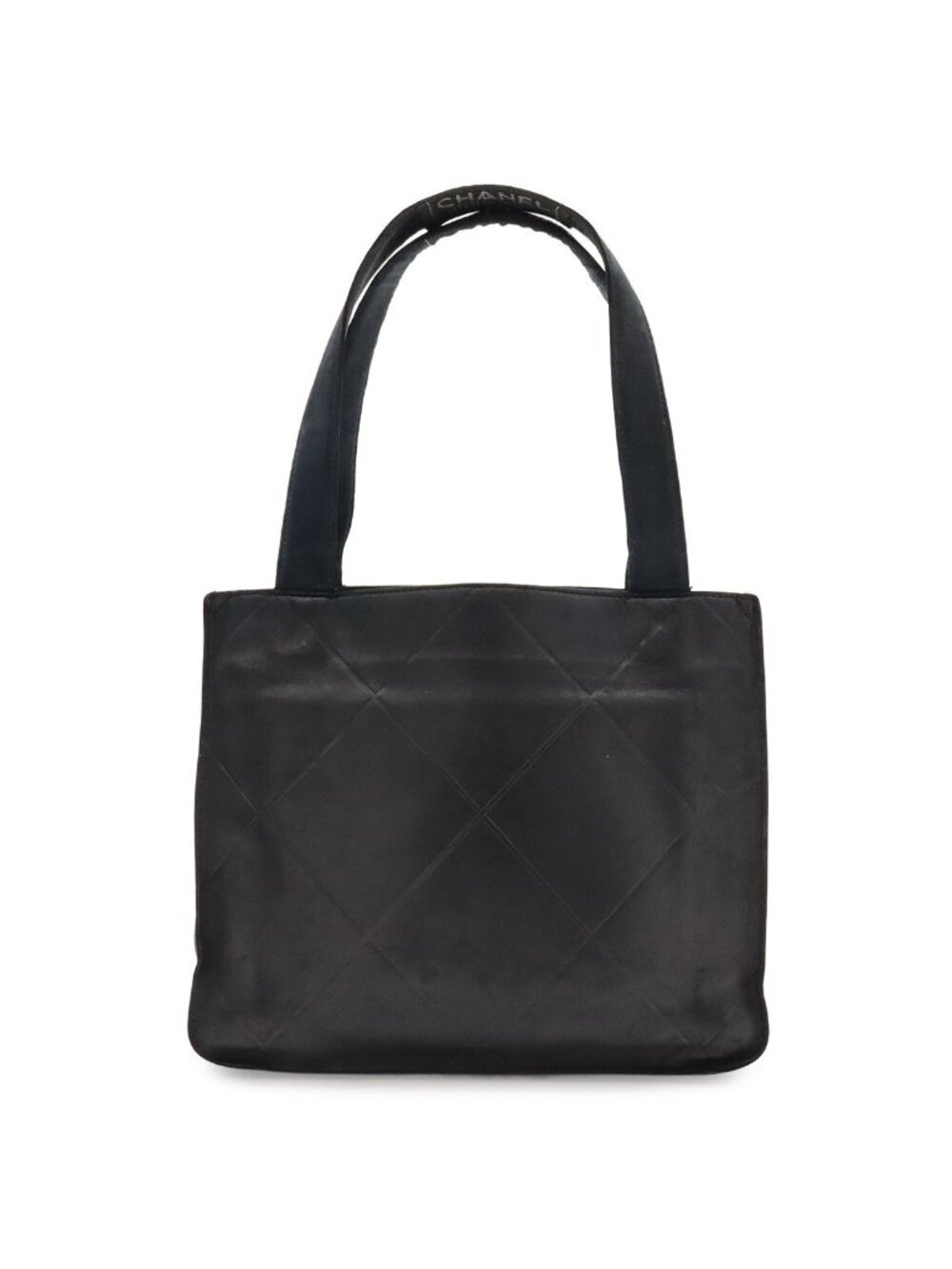 Chanel Boutique Tag Handle Tote Bag Lattice Lambskin Leather Black